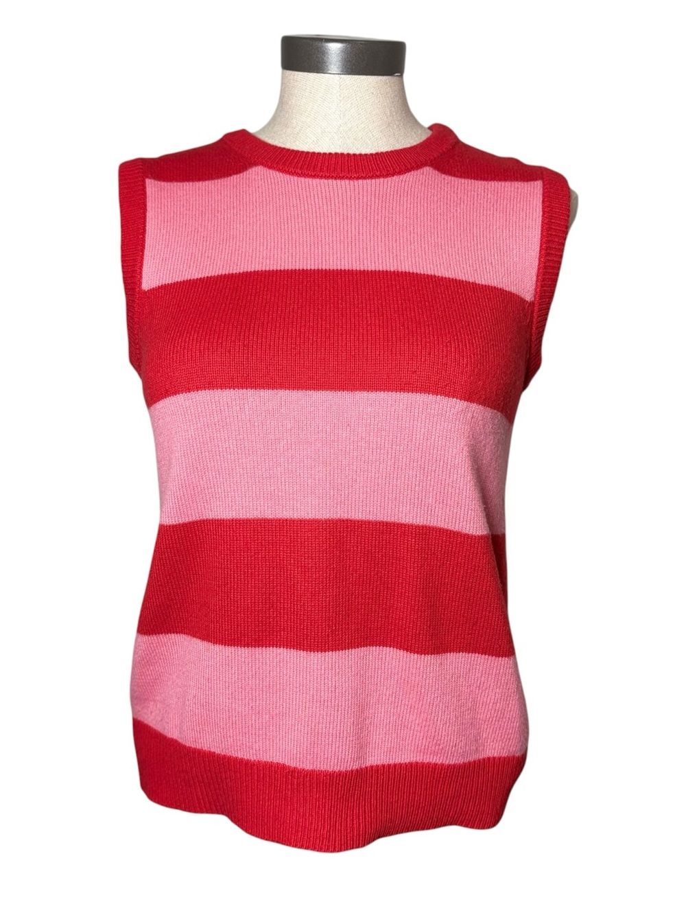 Boden XS Red Pink Stripe Wool Cashmere Blend Sleeveless Sweater Vest